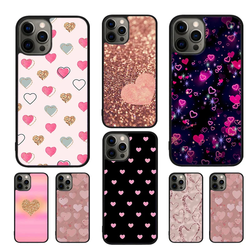 Cover Per Cellulare Gold Rose Pink Love Heart Per Iphone 15 14 12 13 Mini 11 Pro Max Xr Xs Apple 6 7 8 Plus Se2020 Coque