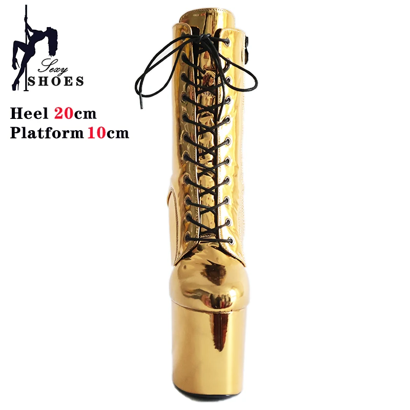 20cm/8Inch Golden High Heel Boots Pole Dance Stripper Heels Sexy Strappy Platform Women Shoes Super High Exotic Dancer Boots