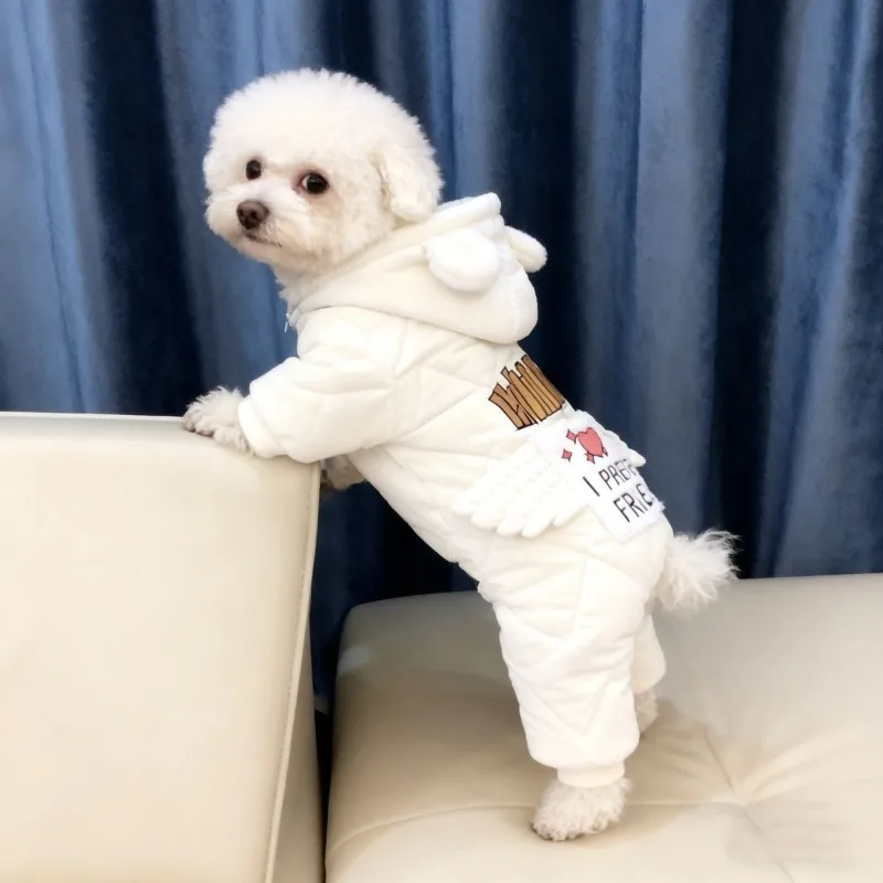 소형견용 두꺼운 플리스 4족 강아지 잠옷, 테디 비숑 슈나우저용 따뜻한 겨울 원지, 아늑한 전신 애완견 옷