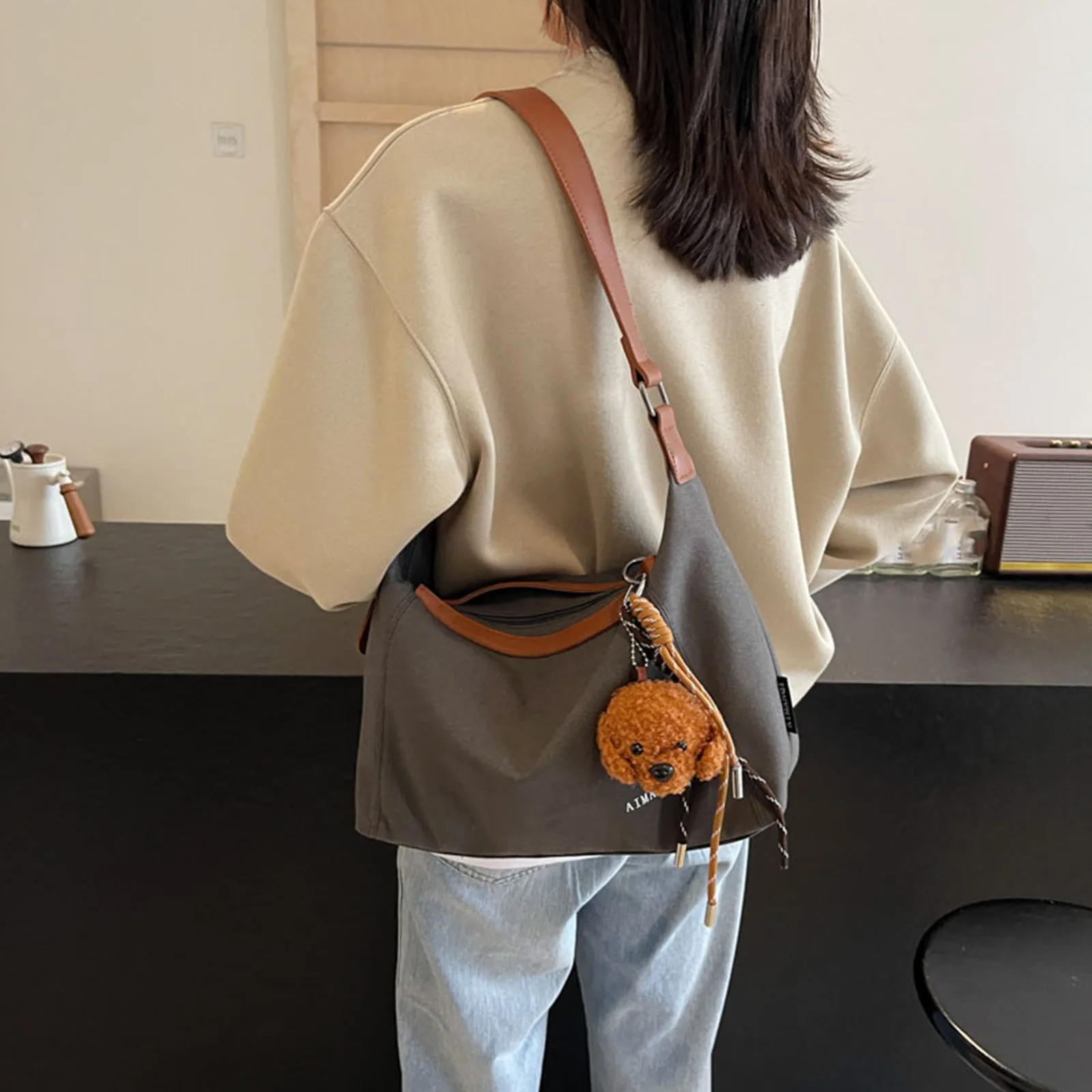 Women Canvas Underarm Shoulder Bag Adjustable Strap Shoulder Crossbody Bag with Zipper Large Capacity Tote Bag for Work Travel