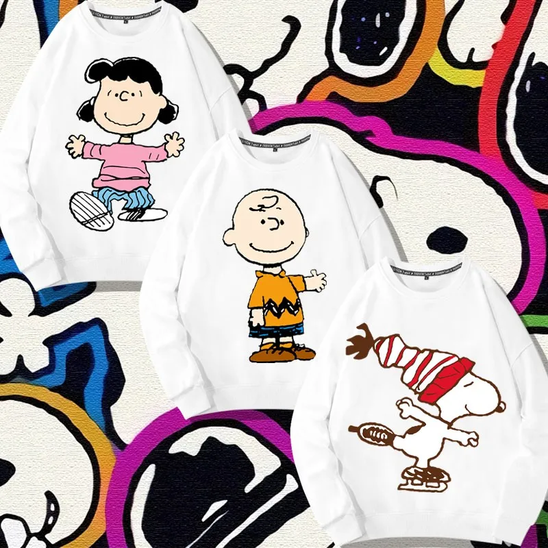 

Snoopy Cartoon Co-printed Crewneck Hoodie Men's Children's Clothes Peanuts Around Snoopy Coat Thin Autumn