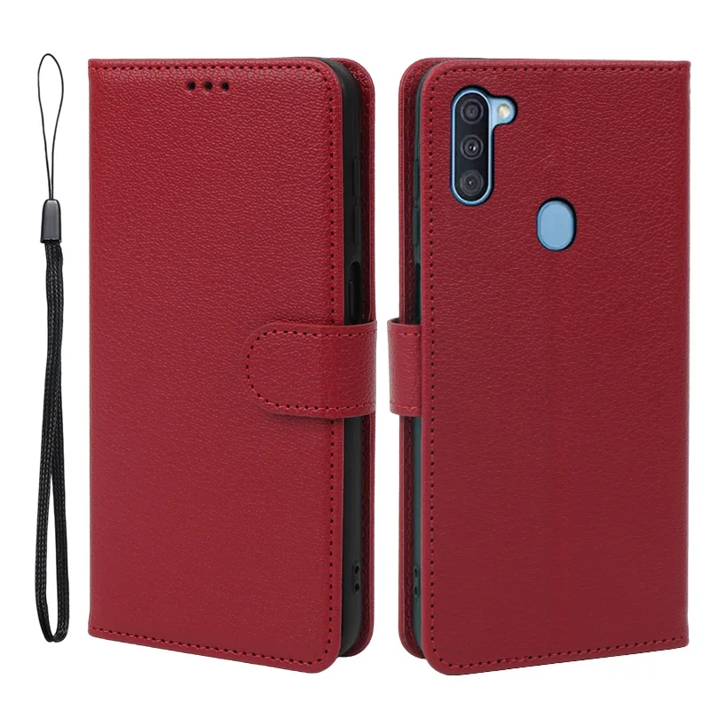 Litchi Grain Leather Wallet Flip Case - Premium Protective Cover with Bumper Shell
