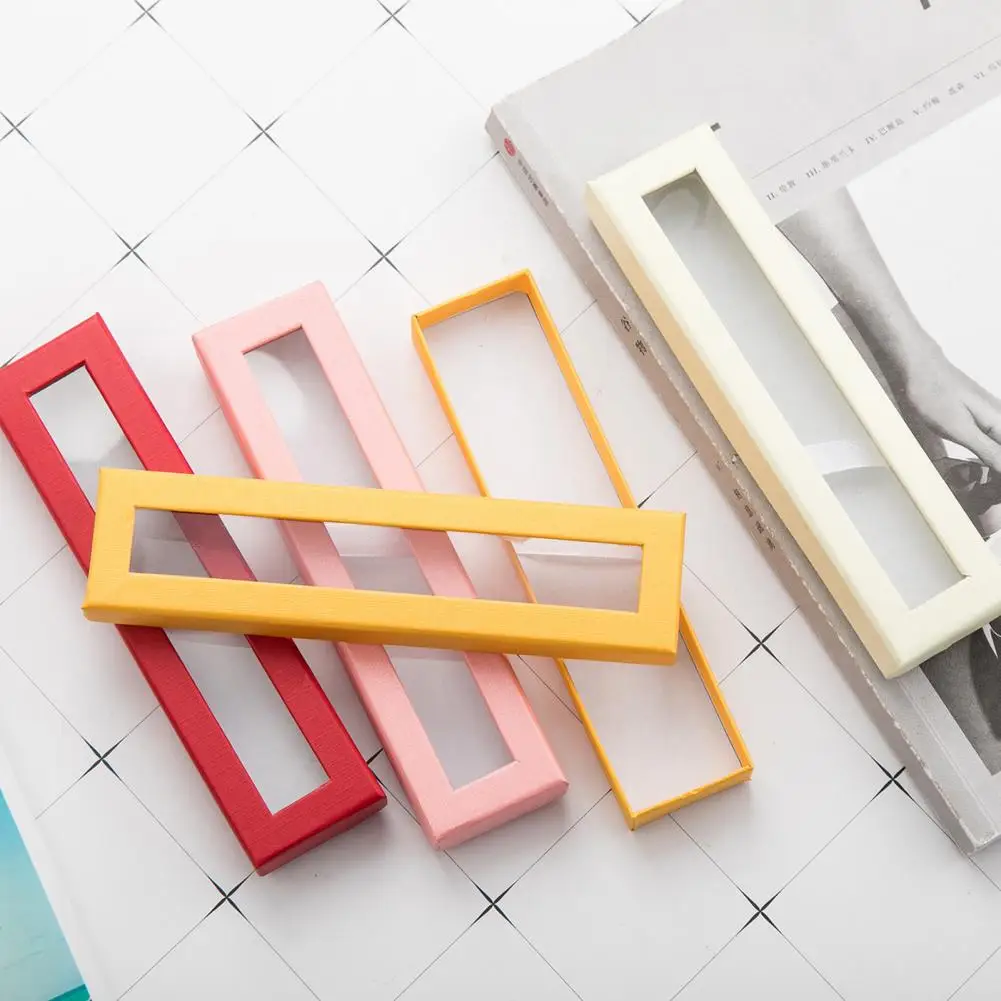 Pencil Case Transparent Window Business Office Paper Gift Pen Box Case Cardboard Pen Box Wrapping Supplies Caixa De L&aacute;pis pencil cases stationery box