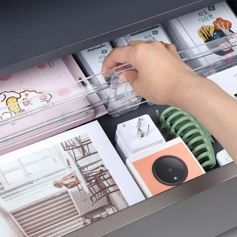 Adjustable Drawer Divider Organizer Clear Plastic for Cabinet Storage Clothes Kitchen Tools Multifunctional Home Organization