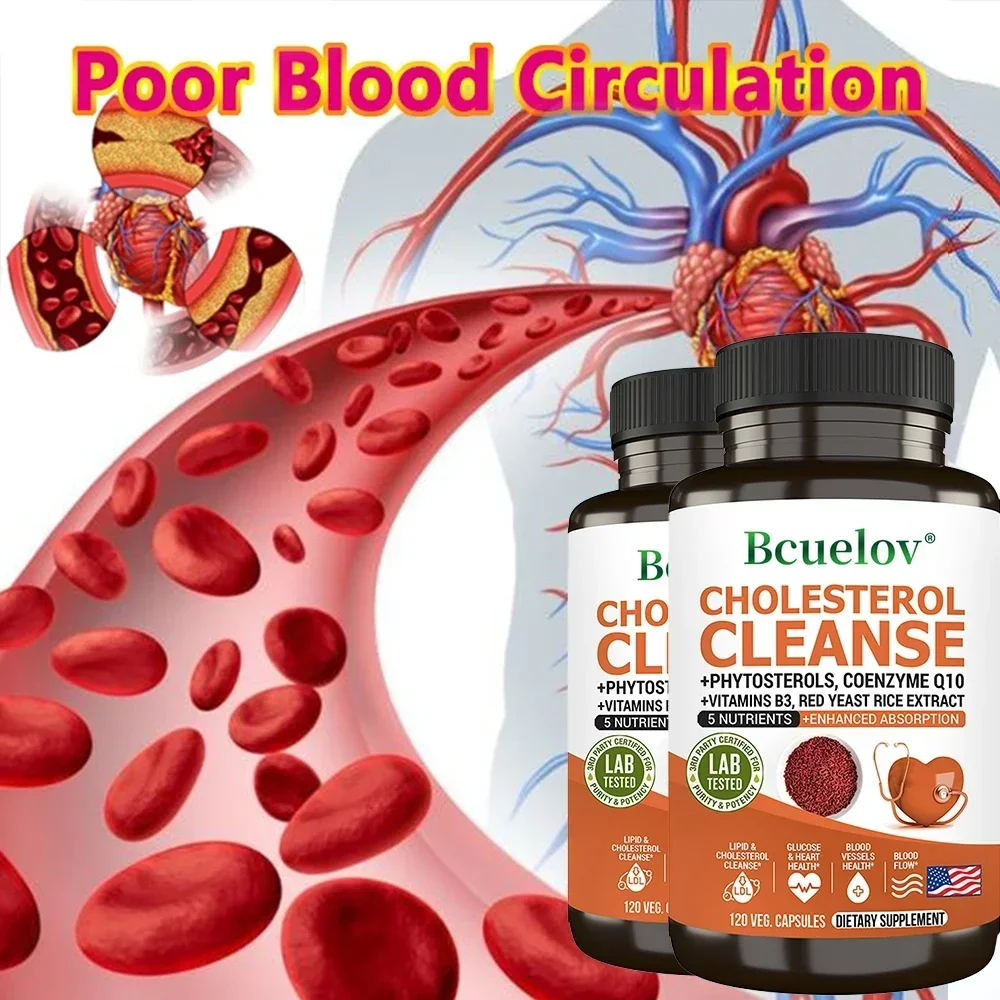 Contains Coenzyme Q10, Red Yeast Rice, Vitamin B3 to support cholesterol health, heart health, blood flow-Cholesterol Cleanse