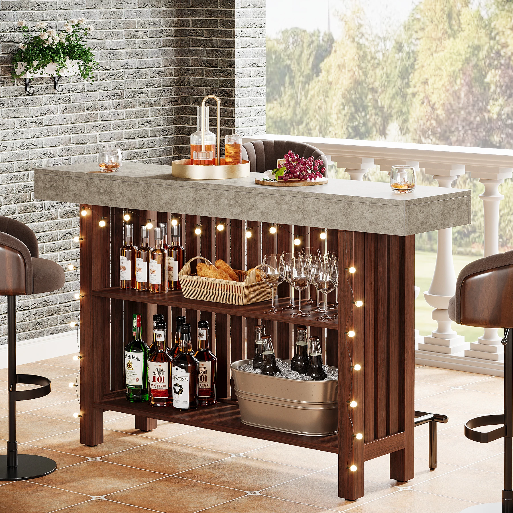 63-Inch Large Home Bar Unit, 2-Tier Mini Bar Table Height Pub Table with Footrest 63-Inch Large Home Bar Unit, 2-Tier Mini Bar Table Height Pub Table with Footrest