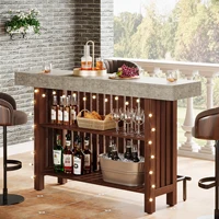 63-Inch Large Home Bar Unit, 2-Tier Mini Bar Table Height Pub Table with Footrest