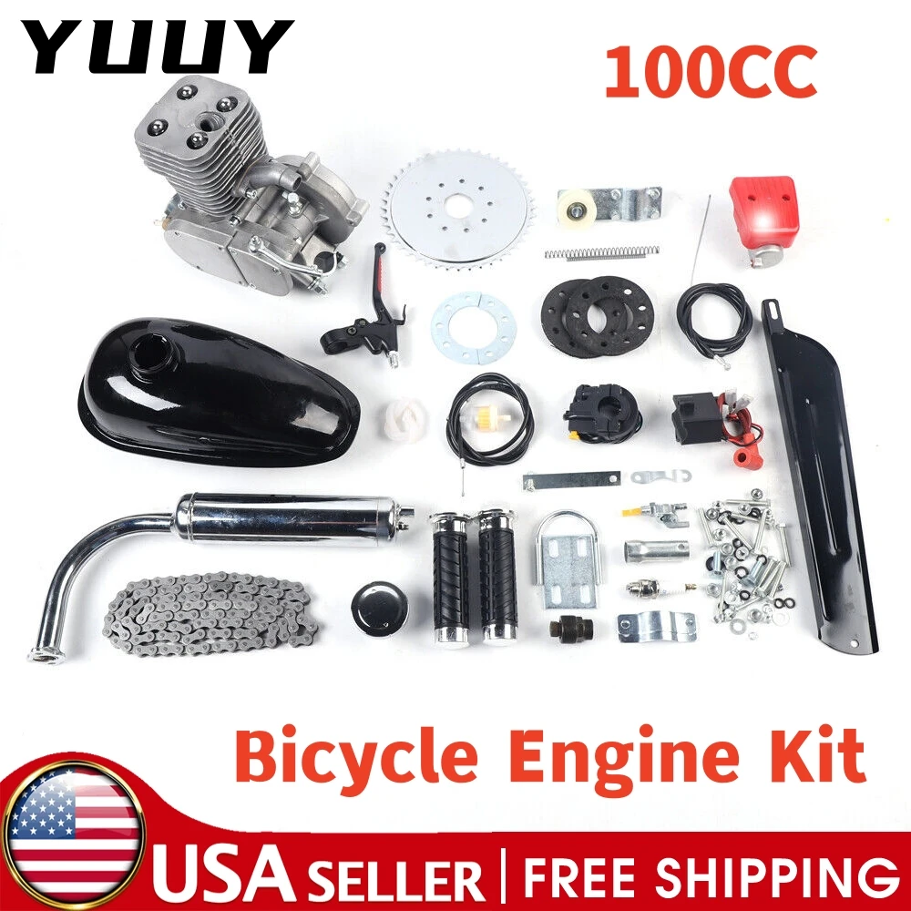 100cc 2-Stroke Bicycle Engine Kit Bike Petrol Gas Engine Motor DIY Electric Bicycle Mountain Bike Complete Set 36/44 Tooth