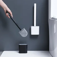 Silicone Toilet Brush Set with Removable Long Handle - Wall Mounted Household Cleaning Tool, Plastic, Reusable 1