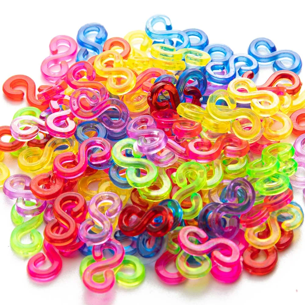 500 Pieces S Clips Rubber Band Clips, Clear Plastic Band Clips Connectors  Refills Bracelet Loom Band Clips Refill Kit 