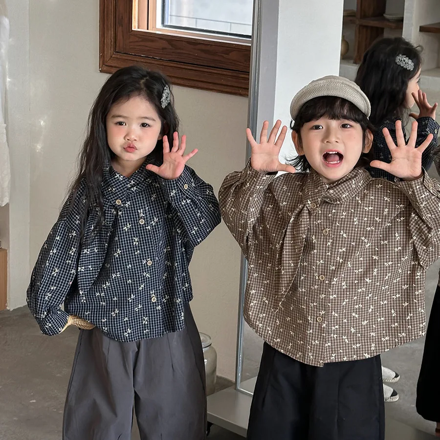 셔츠 2026 봄 여름 신상 아동복 한국 스타일 남아 여아 패션 센 레트로 긴팔 꽃무늬 셔츠