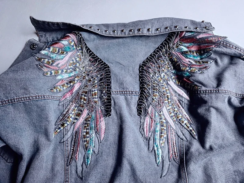 Teelynn Langarm Jeans jacke Frauen Mantel 2024 Vintage Flügel - Main Image