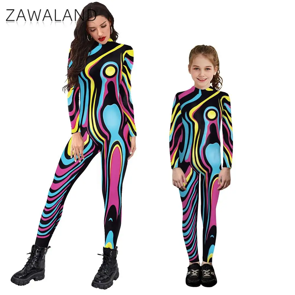 ZAWALAND Matching Outfits 3D Printed Purim Cosplay Costume Parent-Child Long-Sleeve Sexy Bodysuit Zentai Muscle Suit