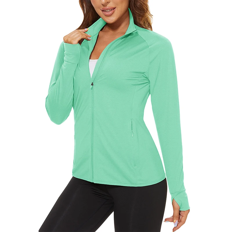 EKLENTSON Damen UPF 50+ Sonnenschutzjacken, Sommer, schnell trocknend, atmungsaktiv, leicht, langärmelig, Hemdjacke, Daumenloch – Detail 5