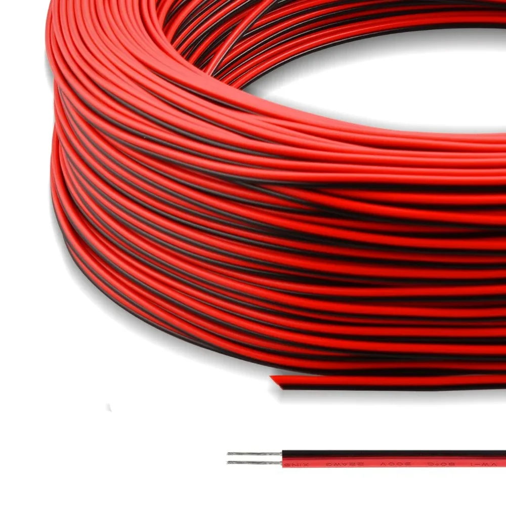 2 Pin Electrical Wire Tinned Copper 18/20/22/24/26 AWG insulated PVC Extension LED Strip Cable Red Black Wire
