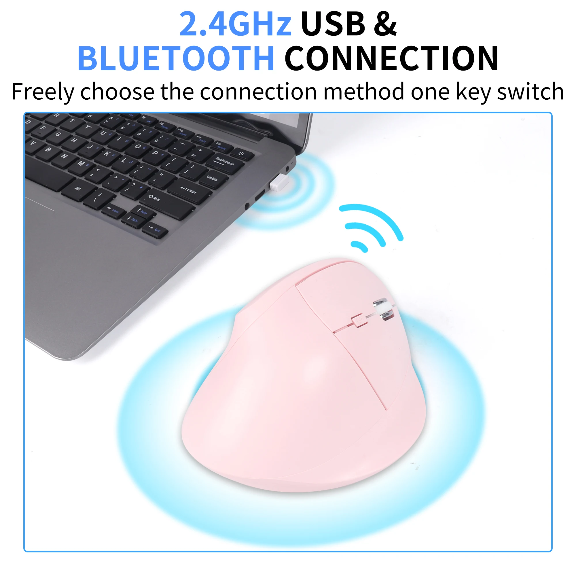 Ergonomic Dual-Mode Wireless Vertical Mouse with Rechargeable Battery and Quiet Clicks