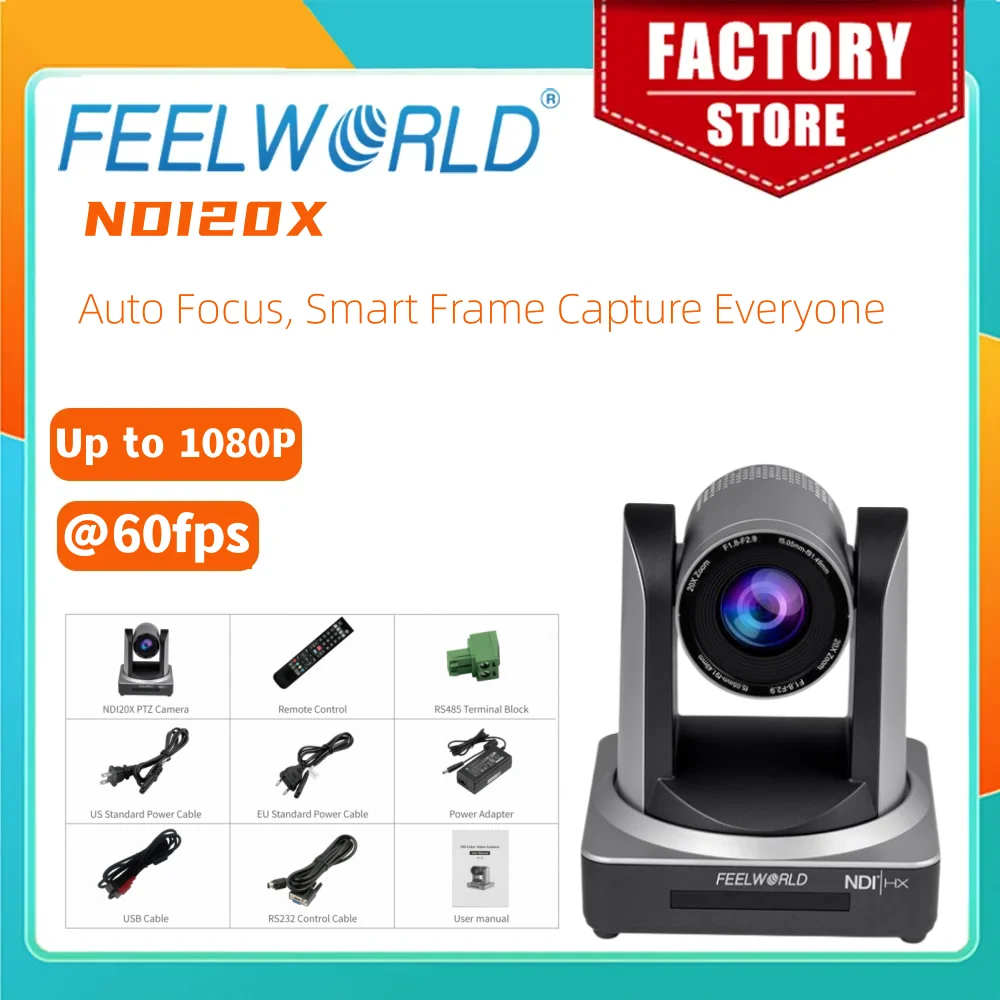 FEELWORLD NDI20X NDI 전문 라이브 스트리밍 카메라 키트, 다중 비디오 출력, 그림 스튜디오용 20X 광학 줌