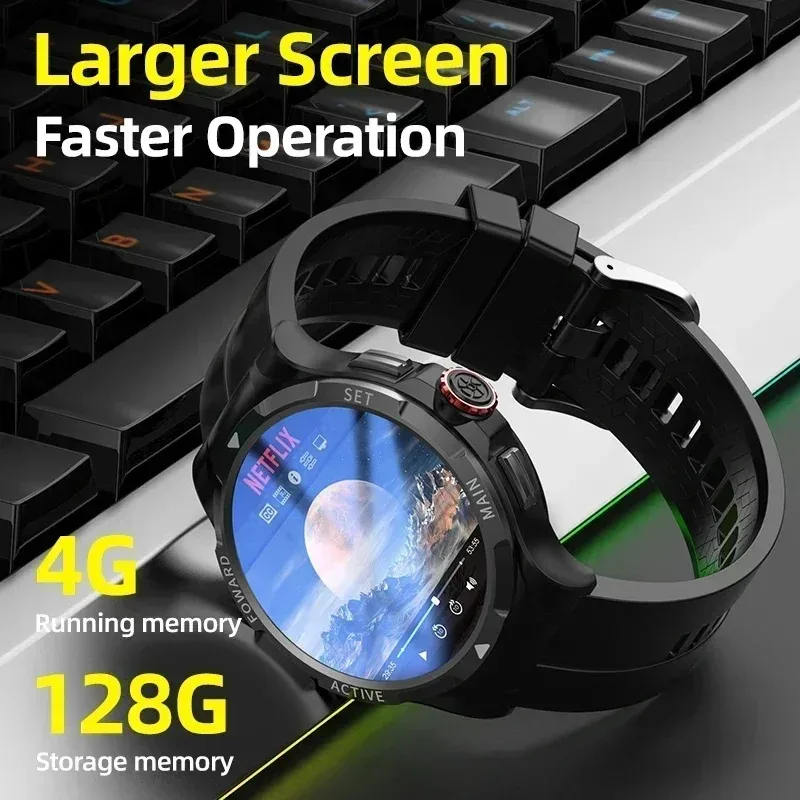 남성용 스마트 워치 업그레이드 칩 SIM 카드, V10, 4G + 128G ROM, 안드로이드 9, 텔레스코픽 120 ° 회전 카메라, 와이파이 GPS, 1.43 인치 스크린 스마트워치
