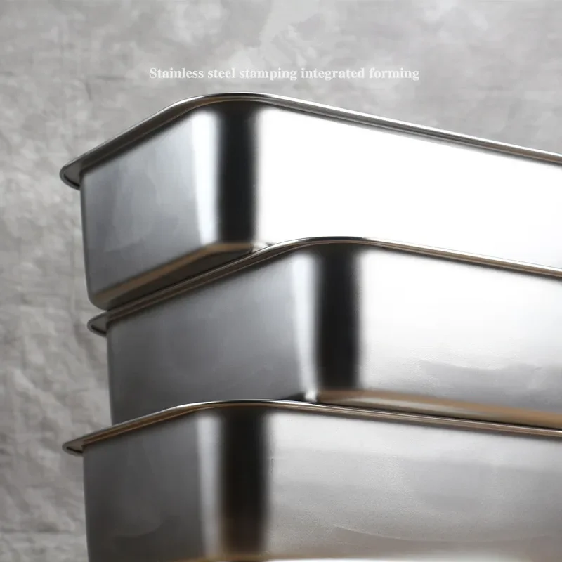 304 Stainless Steel Flat Bottom rectangle Square Basin with Covered Dish Buffet Plate food Basin Grilled Plate bbq storage tray 3