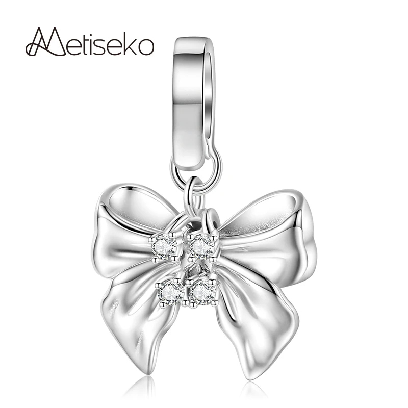 

Metiseko 925 Sterling Silver Bowknot Pendant Charm Fit Bracelet Necklace Lovely Simple Jewelry for Women Girls Party DIY Making