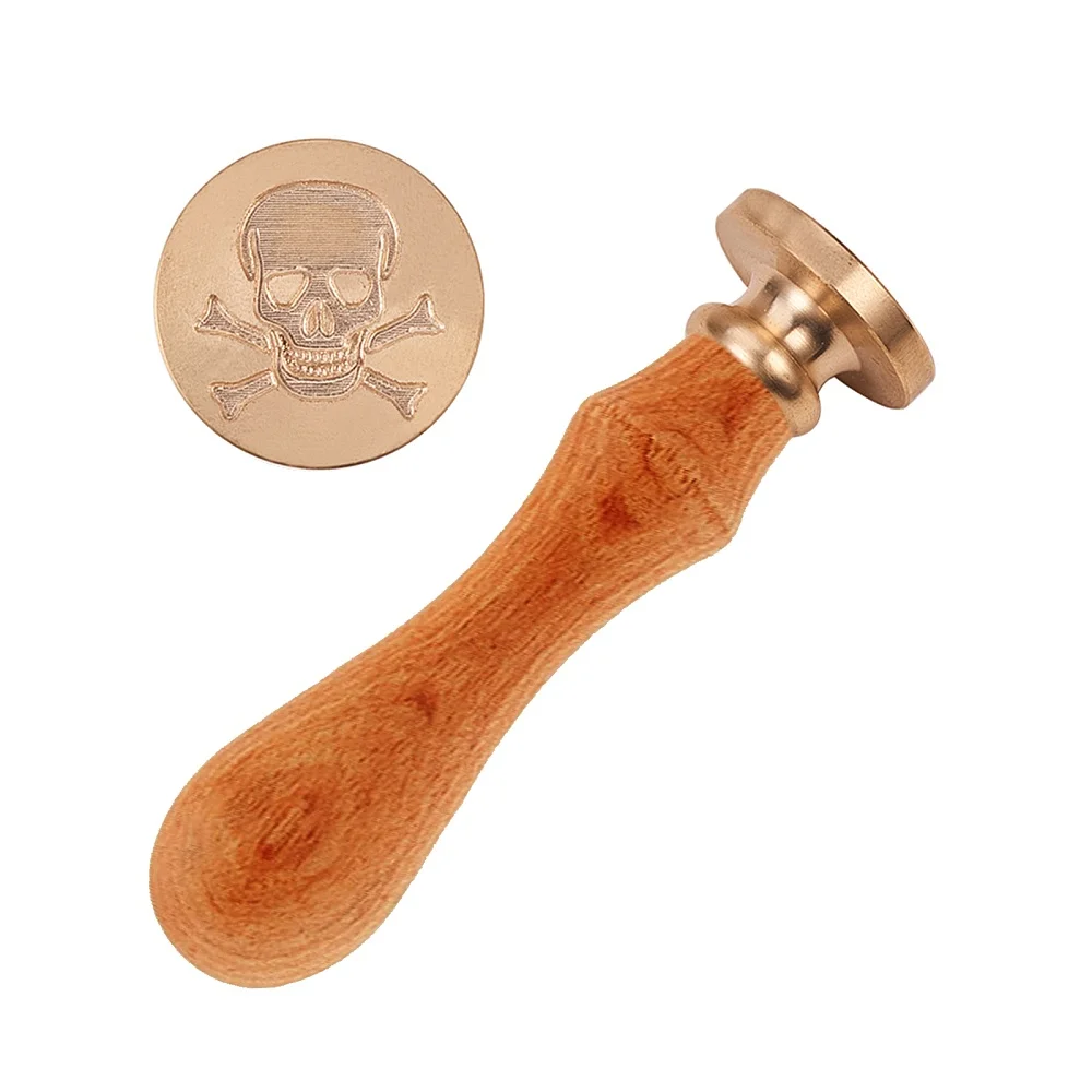 1 Set Skeleton Skull Crossbones Wax Seal Stamp with Wooden Handle Vintage Retro Sealing Stamp