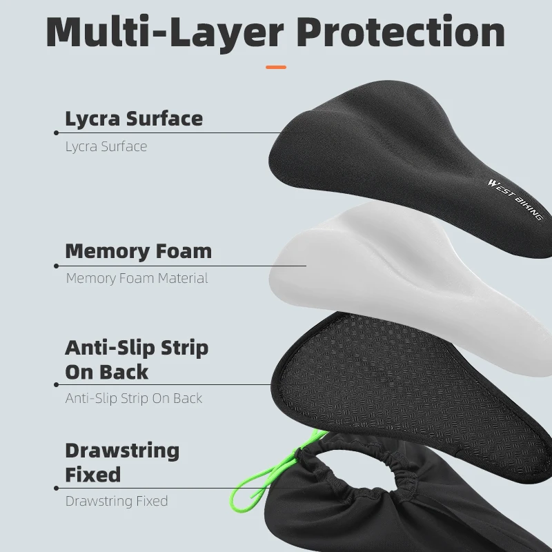 WEST BIKING Bicycle Saddle Cover Comfortable Silicone Memory Foam Bike Seat Cover Soft Thicken Cushion Cover Bike Accessories