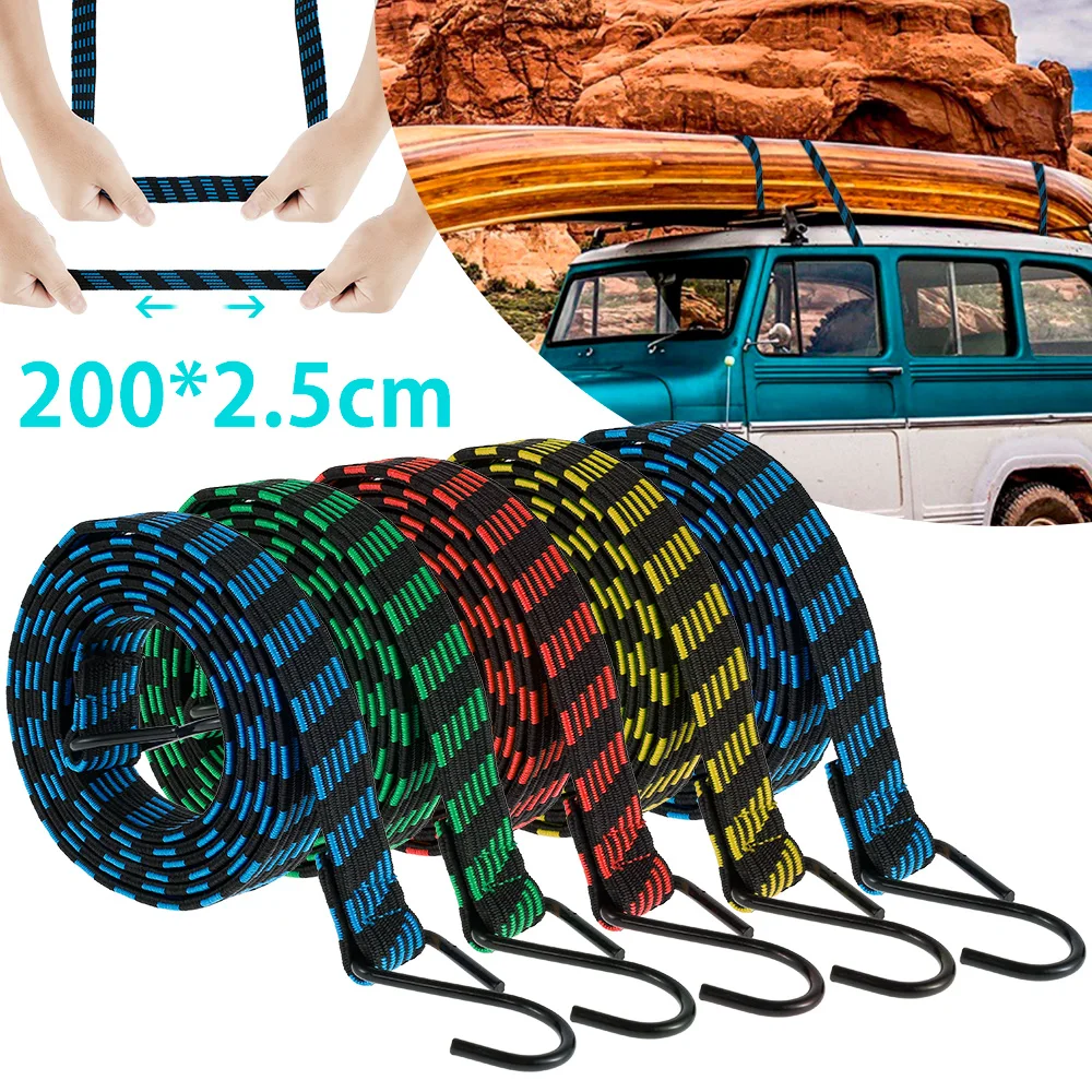 5PCS Car and Motorcycle Elastic Belt Luggage Rope Heavy Duty Elastic Rope 2m with Hook Car Motorcycle Bicycle Luggage Fixed Belt