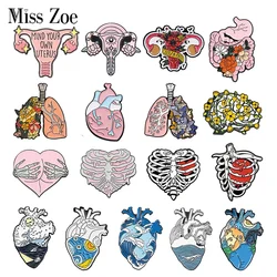 Viscera Enamel Pins Custom Heart Brain Lung Uterus Rib Cage Brooches Lapel Badges Organ Jewelry Gift for Students Friends