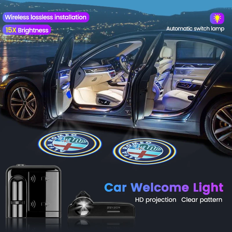 Projecteur Logo Voiture Alfa Romeo - Éclairage De Porte LED Personnalisé - Facile à Installer