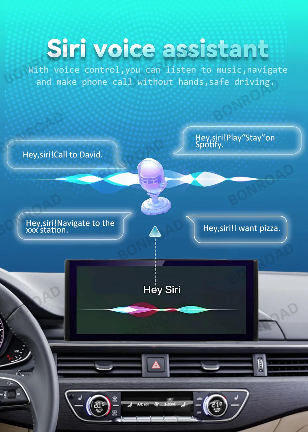 BONROAD 8,9 Zoll Autoradio Multimedia-Player Touchscreen für Audi A6 C6 4F 2005-2015 MMI2G MMI3G mit Wireless CarPlay Android Auto Airplay – Detail 7