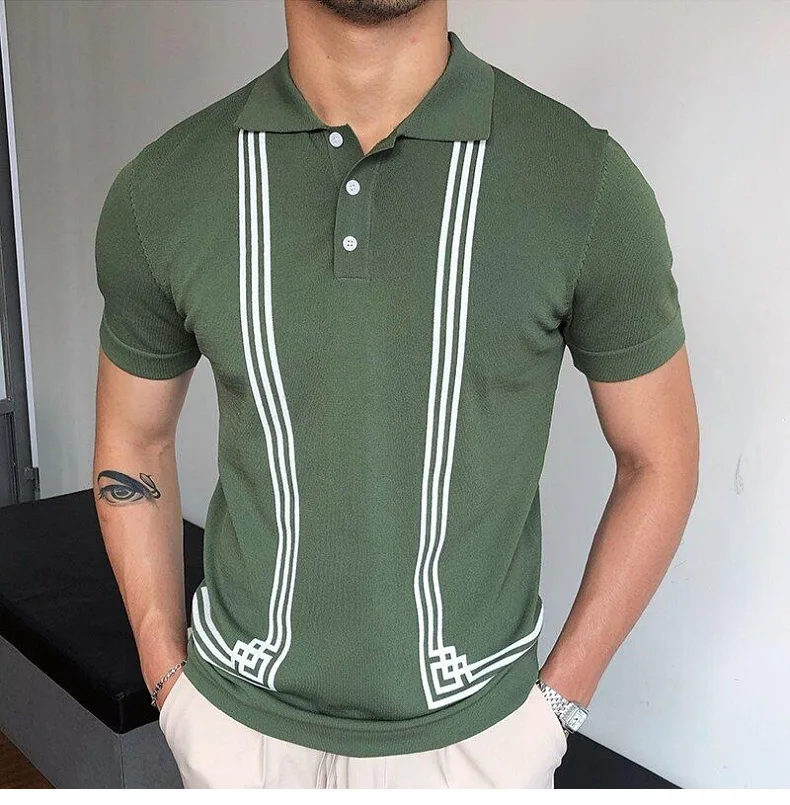 Hot Sale Men's Summer Clothes Luxury Style Slim Green Stripe Polo Shirts Male Knitted Short Sleeve Polo T shirts Men Golf Shirts 13 Sbed763b53a4d4188bac51fa3e88f24e5Q