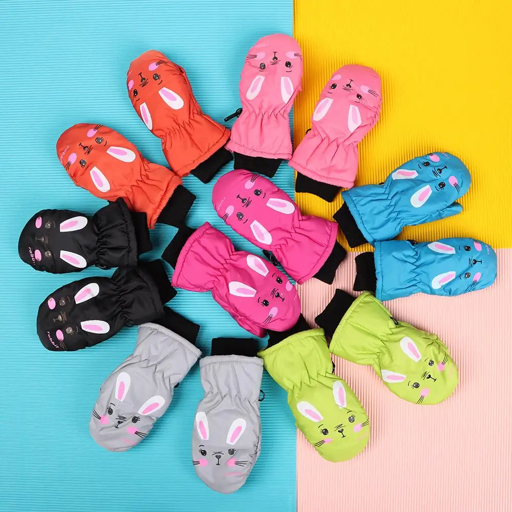Waterproof Kids Ski Gloves Cartoon Rabbit Non Slip