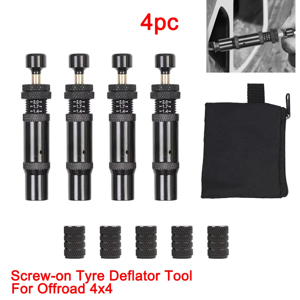 4pc Schwarz Einstellbare Auto-Stop Reifen Air Down Kit Schraube-auf Reifen Deflator Werkzeug Für Offroad 4x4 Fahrzeug Zubehör – Detail 1
