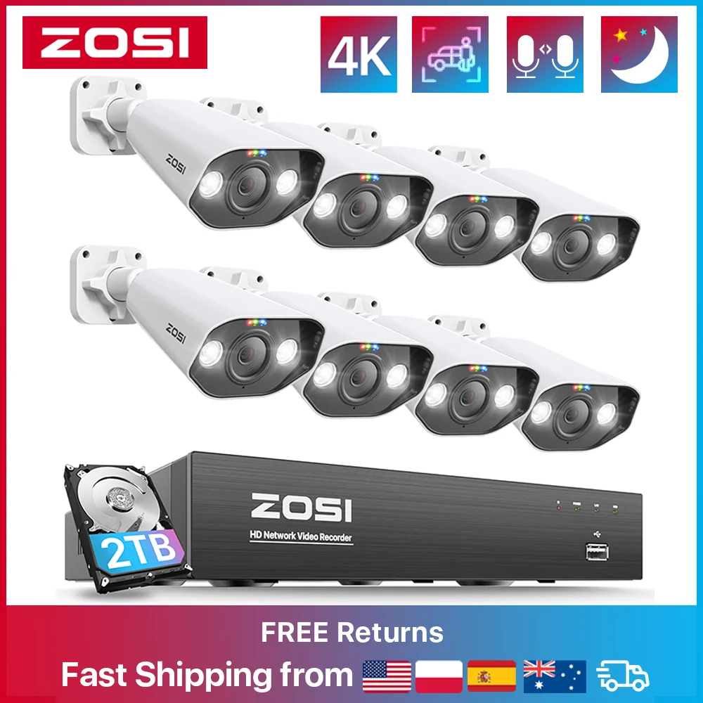 ZOSI 8MP 5MP POE Security Cameras System 8CH 4K NVR Kit