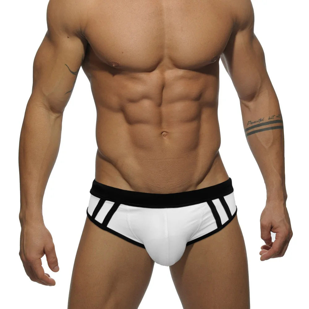 

New Solid Color Stitching Big Bag Swimming Trunks Men's Sexy Briefs Europe America Fashion Bikinis Summer Beach Surfing Sport