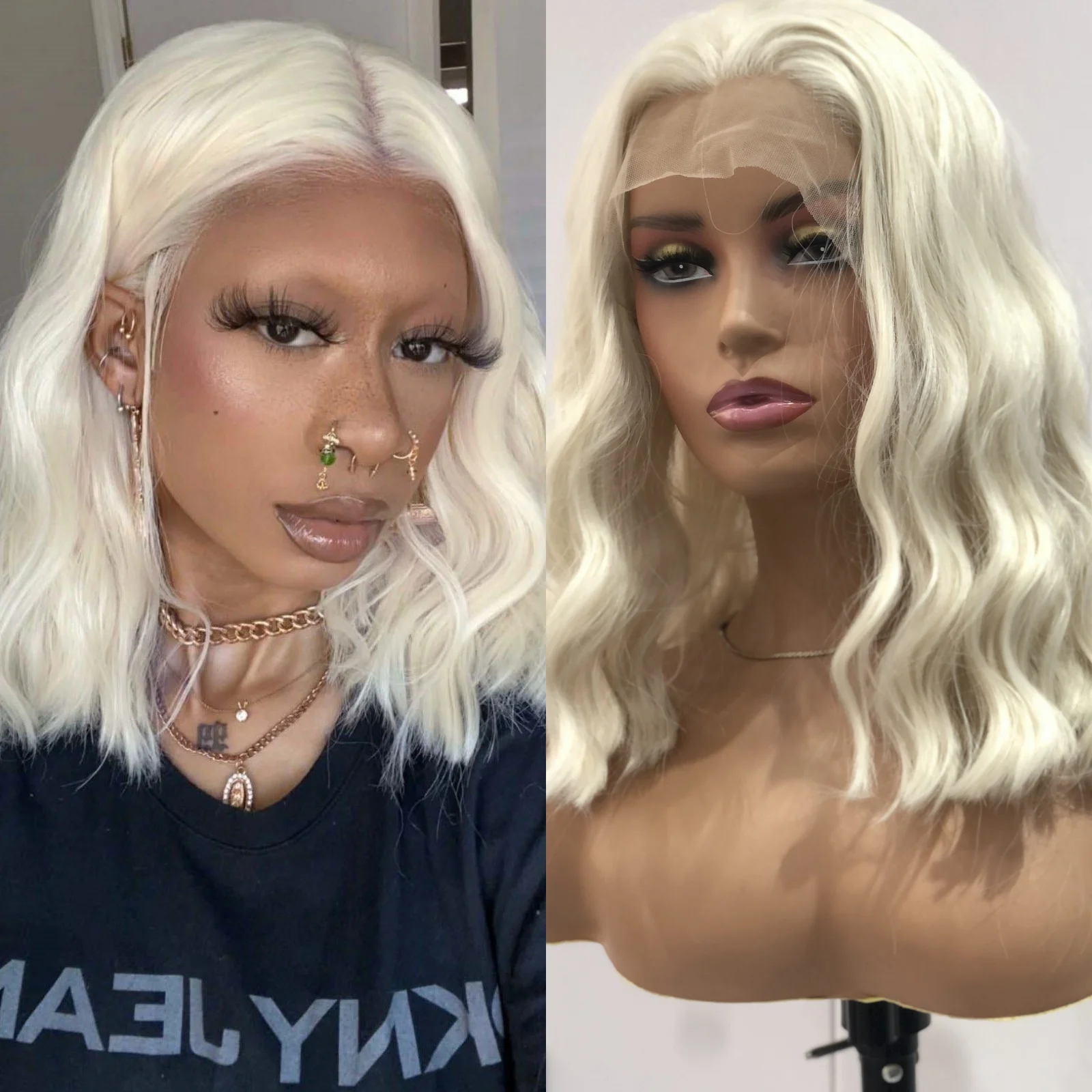 Platinum Blonde Bob Hair Wig Synthetic Lace Front Wig Short Curly Wigs for Women Glueless Wavy Blonde Lace Front Bob Wigs synthetic wig
