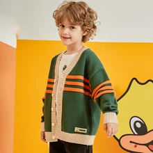 

2022 New Children's Knitwear Single Breasted Boys Spring Autumn Jacket Girls Outdoor Sweater Striped V-Neck Design Thin Section