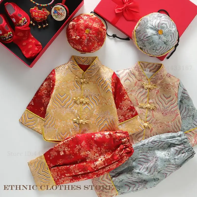 Chinese Traditional Baby Kids Tang Suit Hundred Days One-Year-Old Brocade Hanfu Outfit Photography Clothes Oriental Costume