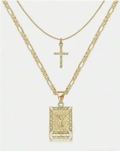 Letter Necklace Layered Initial Cross Necklace, Layering Square Letter Pendant Figaro Chain Cross Choker  for Women Girls
﻿ - Image 25