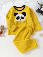 Boy's Cute Panda Pattern Long Sleeve Pants Daily Casual Set