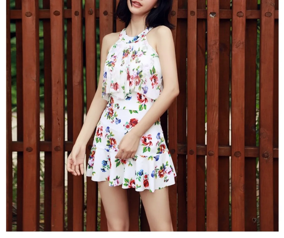 Swimwear Women's Skirt Style One Piece Sleeveless Covering Belly Conservative Slimming Gathering Soak in Hot Springs