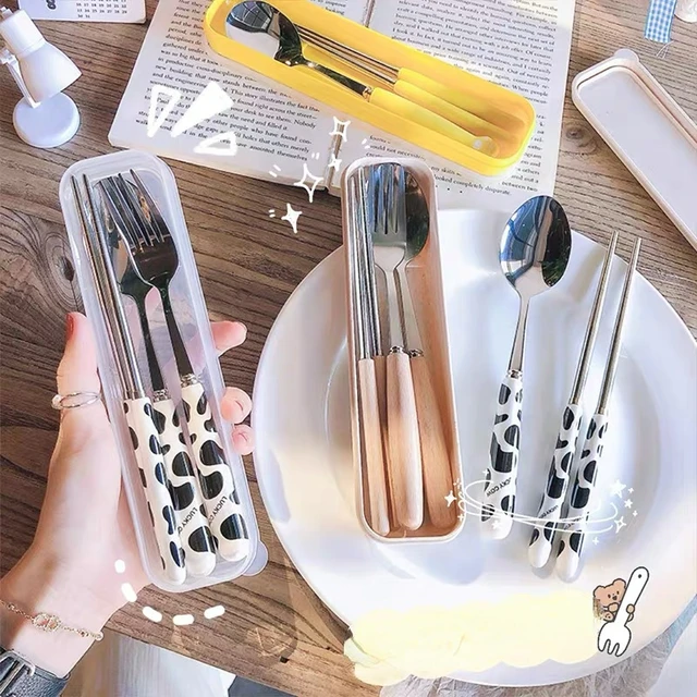 Portable Ceramic and Stainless Steel Tableware Box with Fork