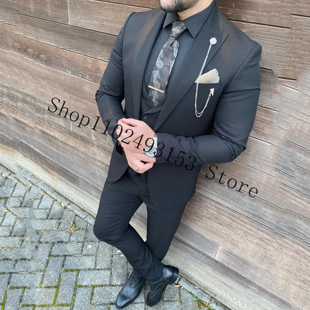 Black 3 Pieces Male Suits Formal Groomsmen Suits Best Men Wedding Suits Groom Wear Tuxedos Blazer+Vest+Pants Costume Homme