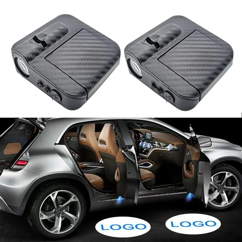 

2pcs Car courtesy light wireless carbon fiber pattern infrared door sensor projection light sign lower corner light Car logo