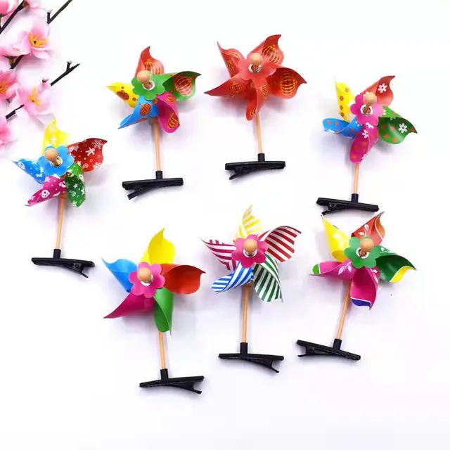 3pcs Girls Cute 3D Windmill Hair Clip Child  Colorful Rainbow Plastic Sweet Barrettes Hair Barrettes Headwear Outdoor Funny toys 6