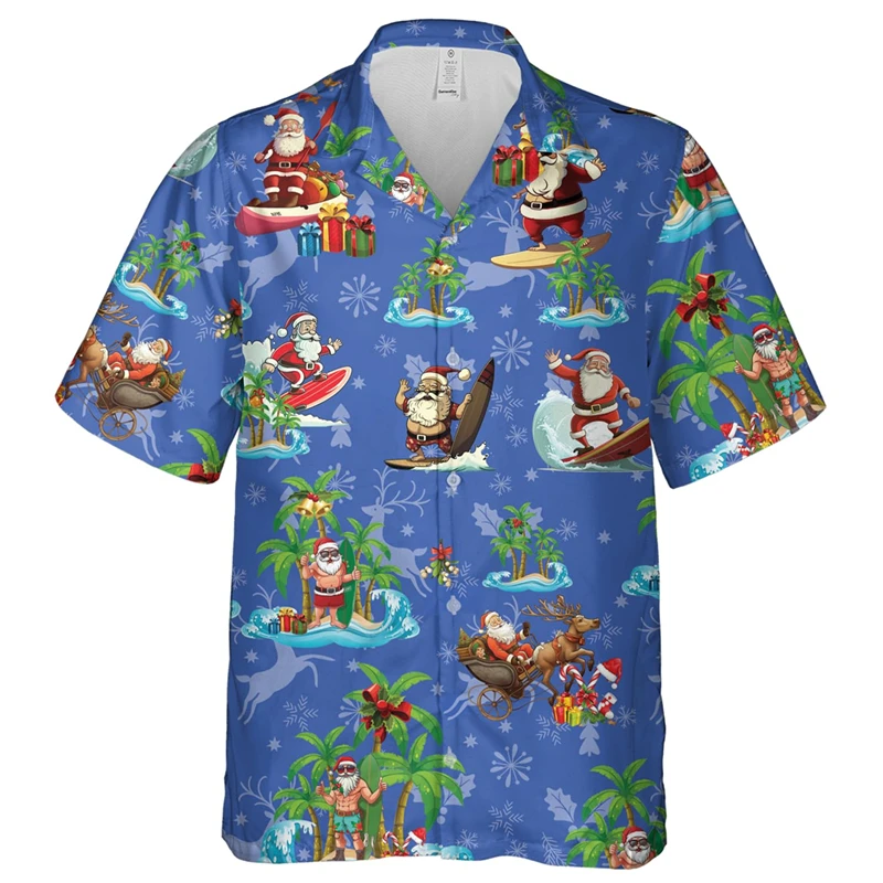 Hawaiian Shirt Children Summer Girl Clothes Tops Turndown Collar Kawaii Christmas Print Kid Clothes Boy Short Sleeve Shirts