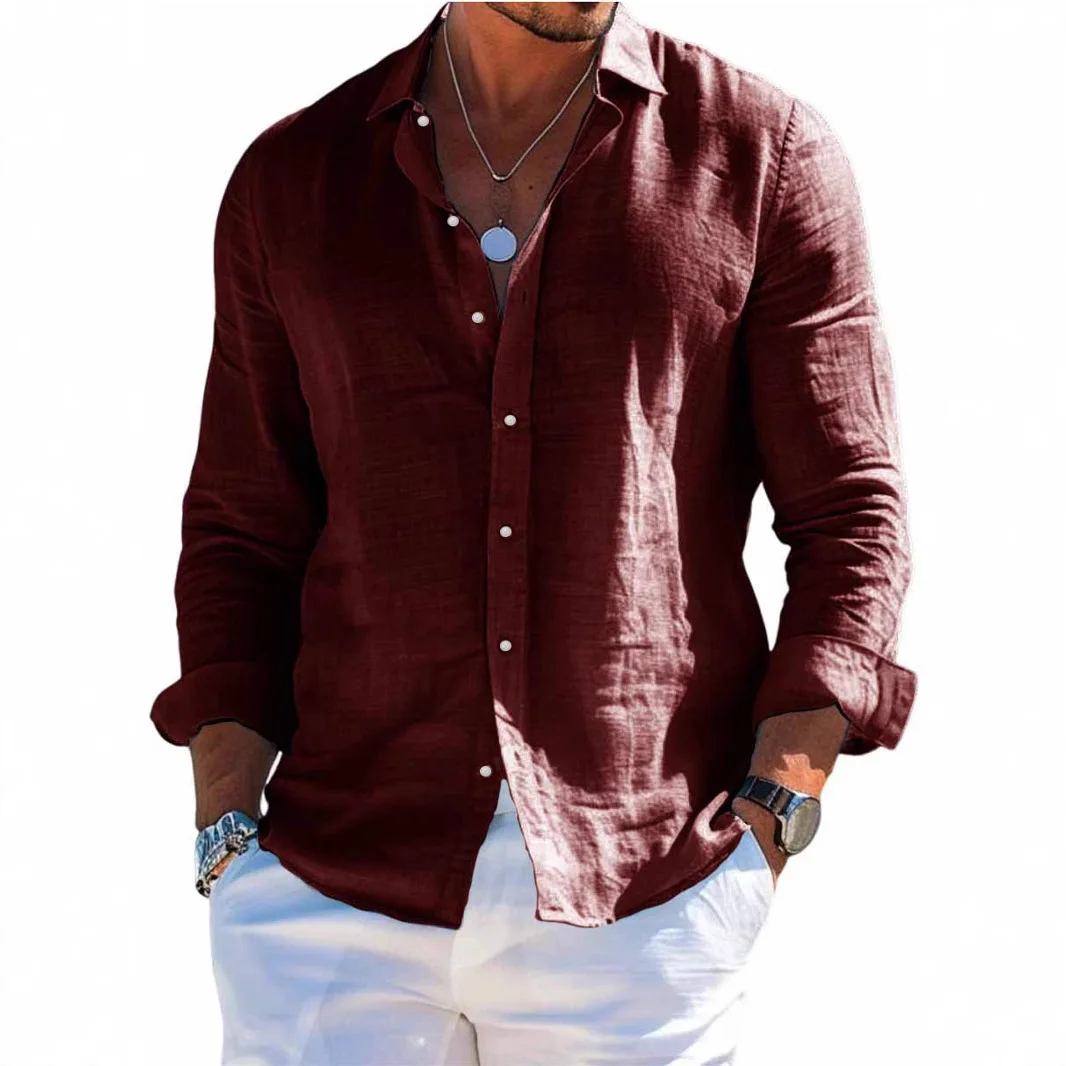 Linen Men Blouse Shirts Summer Long Sleeve