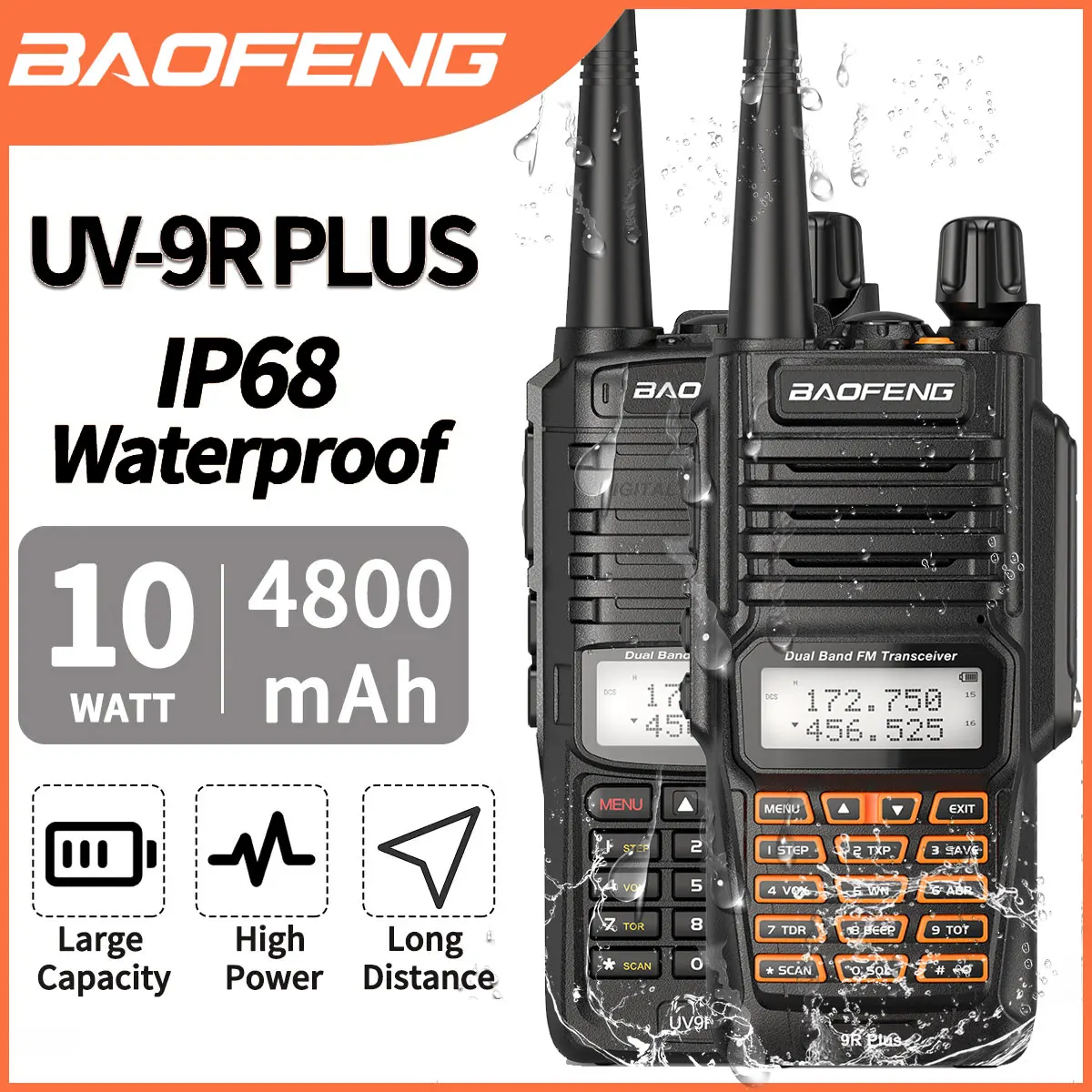 Baofeng UV-9R Plus IP67 Waterproof Dual Band 136-174/400-520MHz