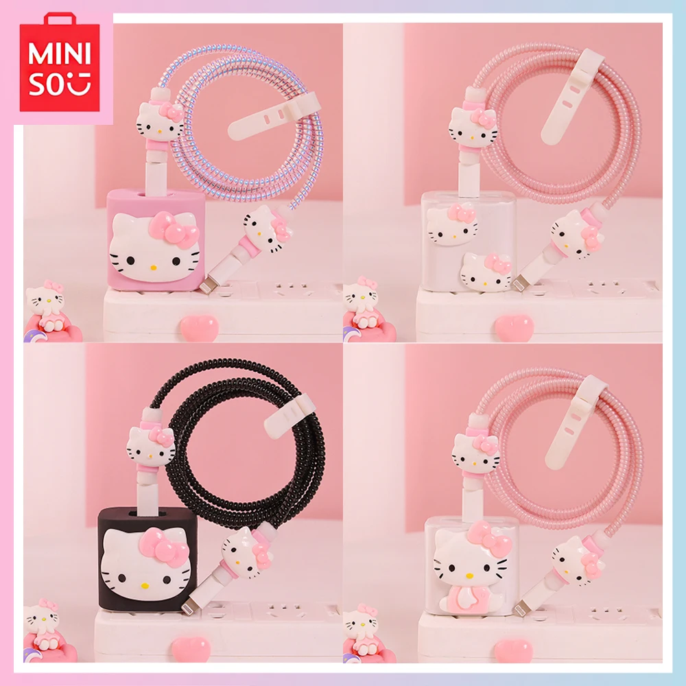 

Miniso Sanrio, Hello Kitty Kawaii аниме 18/20W мультфильм телефон кабель для передачи данных зарядное устройство обмотка веревка защитный чехол для девочек подарок на день рождения