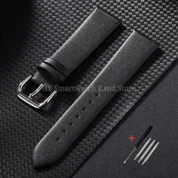 Leather Watch Strap | Ultra Thin Waterproof Wrist Band with Metal Pin Buckle - 22mm (Black)